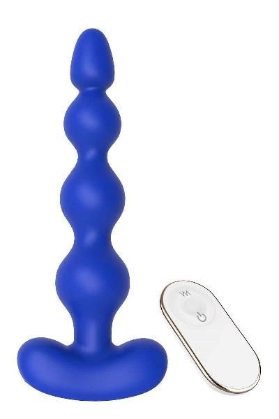 Синяя анальная виброелочка с пультом ДУ Remote Anal Bead - 18 см. от Dream Toys