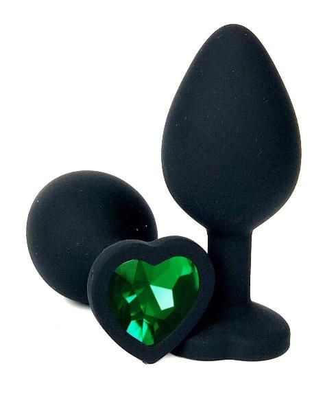Черная силиконовая пробка с зеленым кристаллом-сердцем - 8,5 см. от Vandersex
