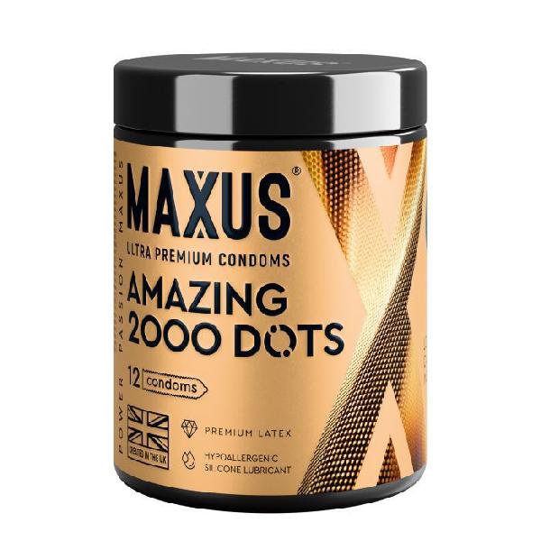 Точечные презервативы MAXUS 2000 Amazing Dots с железным кейсом - 12 шт. от Maxus