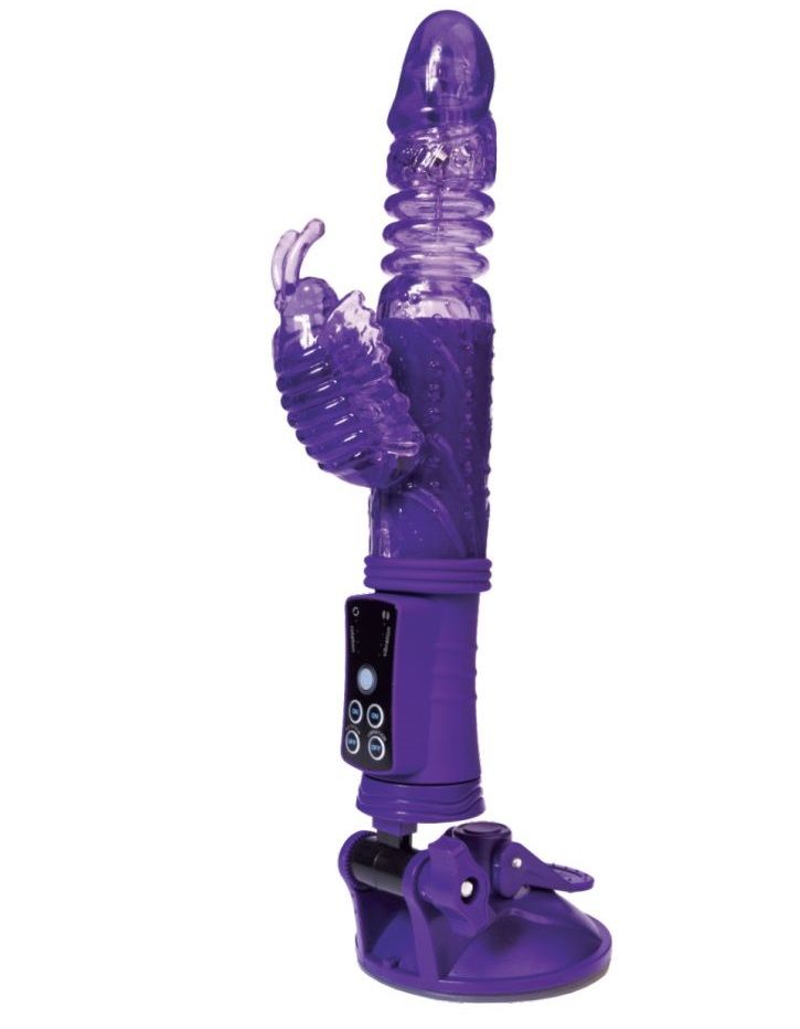 Фиолетовый вибратор с ротацией бусин, клиторальным стимулятором и надёжной присоской от A-toys