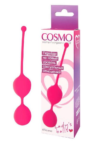 Розовые двойные вагинальные шарики Cosmo с хвостиком для извлечения от Bior toys