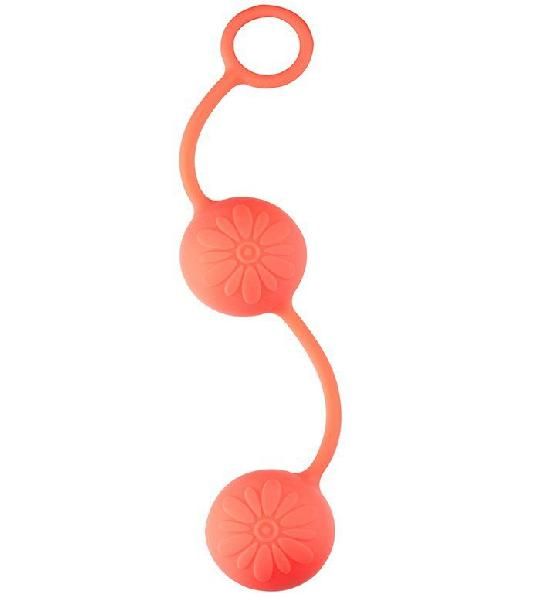 Оранжевые вагинальные шарики с цветочками на поверхности от Dream Toys