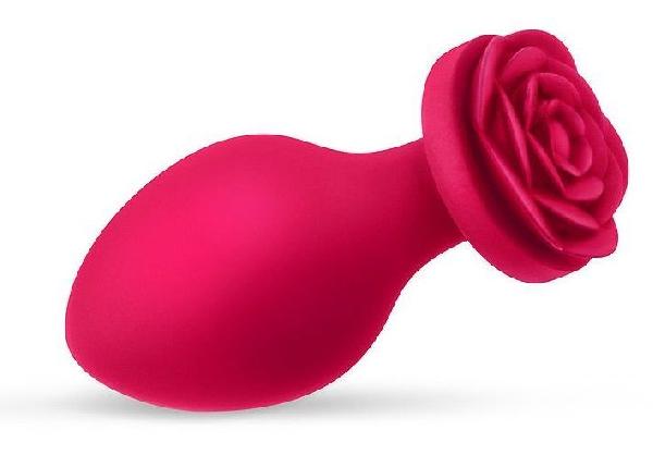 Малиновая анальная пробка с основанием-розой - 8,3 см. от Bior toys