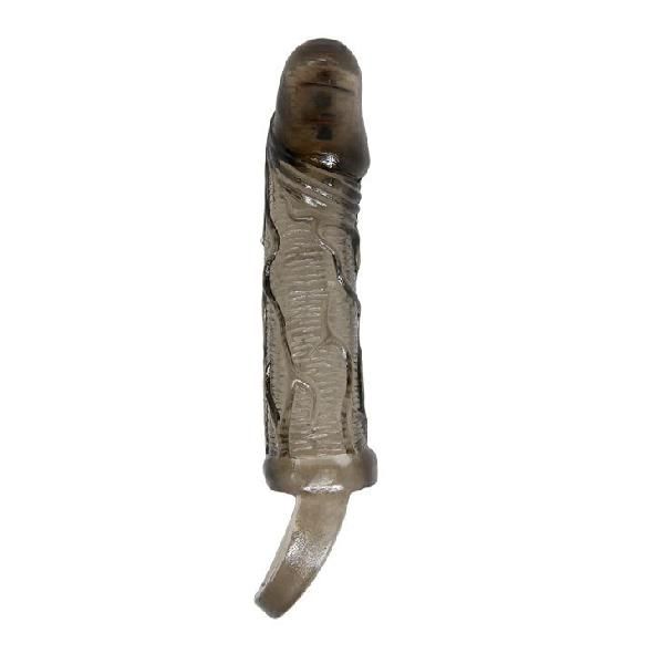 Дымчатая вибрирующая насадка на пенис с подхватом для мошонки Carson - 17 см. от Baile
