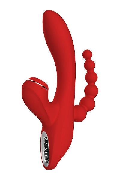 Красный тройной вибромассажер Anna - 20,5 см. от Dream Toys
