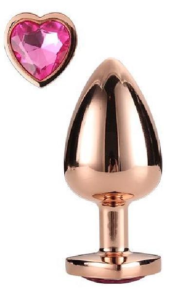 Золотистая анальная втулка с кристаллом-сердечком розового цвета - 7,1 см. от Dream Toys