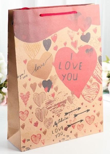 Бумажный пакет с сердечками - 19 х 24 см. от Сима-Ленд