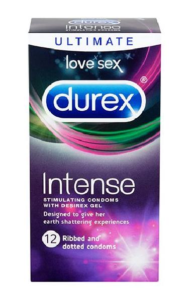 Рельефные презервативы со стимулирующей смазкой Durex Intense Orgasmic - 12 шт. от Durex
