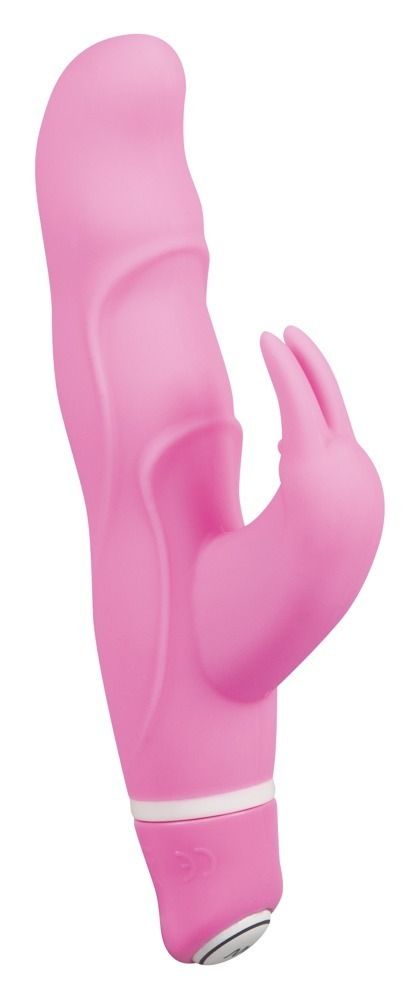 Розовый вибратор Smile Bunny с клиторальным зайчиком - 15 см. от Orion