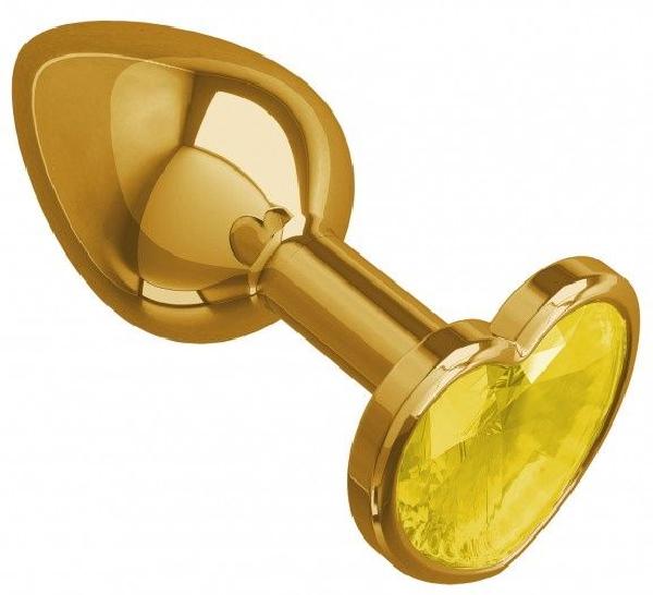 Золотистая анальная втулка с желтым кристаллом-сердечком - 7 см. от Сумерки богов