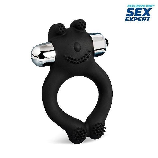 Черное силиконовое эрекционное виброкольцо Sex Expert от Bior toys