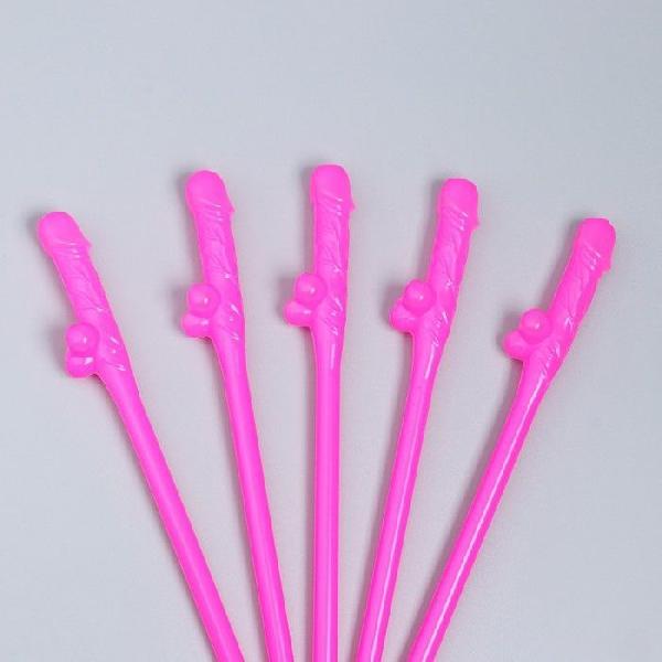 Розовые коктейльные трубочки в виде пениса - 5 шт. от Сима-Ленд