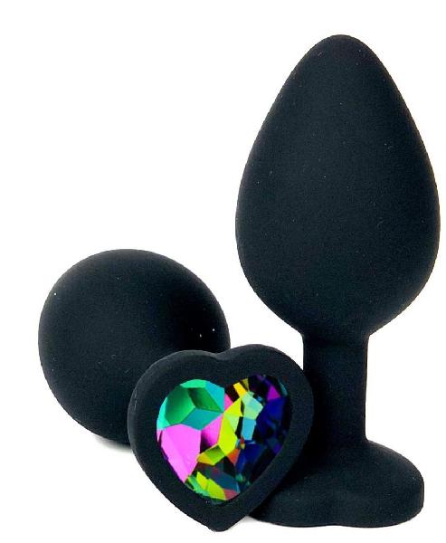Черная силиконовая пробка с разноцветным кристаллом-сердечком - 7 см. от Vandersex