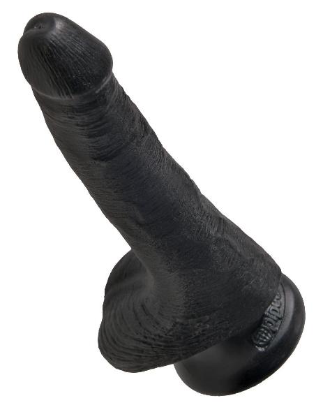 Черный фаллоимитатор с мошонкой и присоской 6  Cock with Balls - 17,8 см. от Pipedream