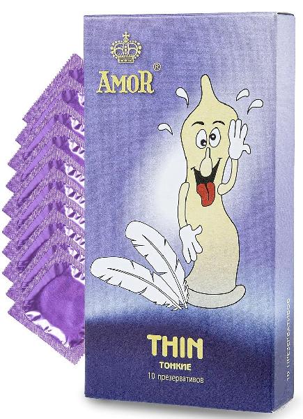Супертонкие презервативы AMOR Thin  Яркая линия  - 10 шт. от AMOR