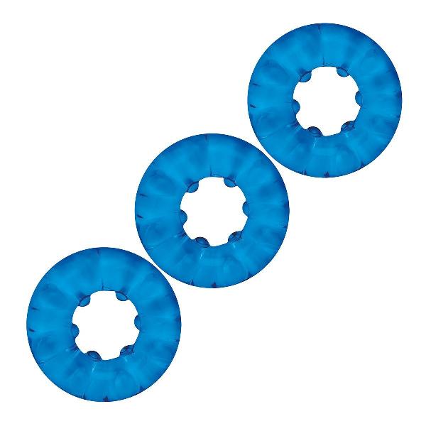 Комплект из трех голубых эрекционных колец 3-Pack Ribbed Rider Cock Ring Set от BlueLine