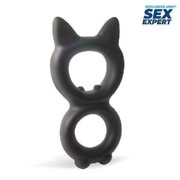 Черное двойное эрекционное кольцо с кошачьими ушками от Bior toys