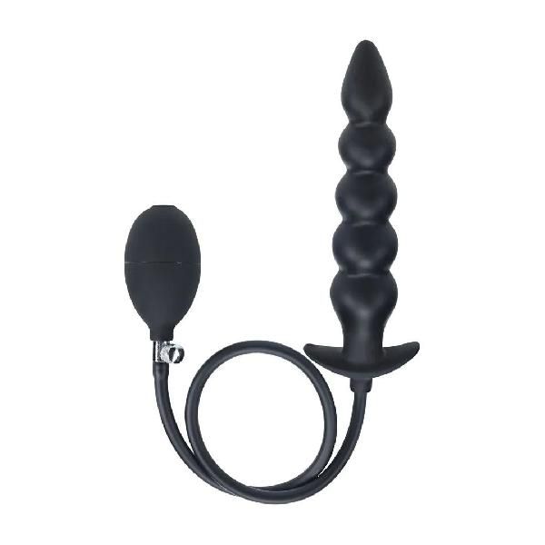 Черная анальная елочка с функцие расширения Beaded Inflatable Silicone Anal Plug от Shots Media BV
