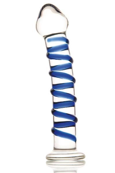 Фаллоимитатор из стекла с синей спиралью - 18 см. от Sexus Glass