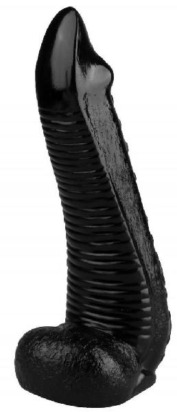 Черная рельефная реалистичная анальная втулка - 22 см.  от Сумерки богов