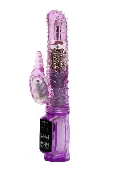 Фиолетовый силиконовый вибратор с подвижной головкой в пупырышках - 21 см. от 4sexdreaM