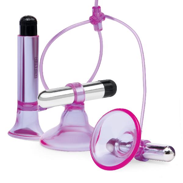 Фиолетовая вибропомпа для клитора и сосков Vibrating Nipple Suckers with Clitoral Pump and Quick Release от Lux Fetish