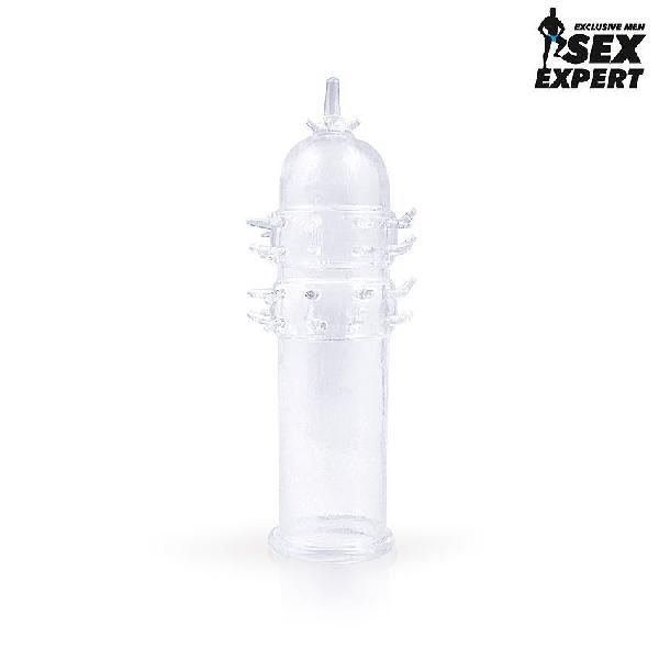 Закрытая прозрачная насадка на пенис с шипиками - 12 см. от Bior toys