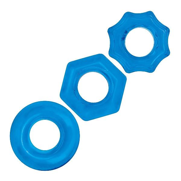 Комплект из трех голубых колец для эрекции 3-Pack Nuts   Bolts Stretch Cock Ring Set от BlueLine