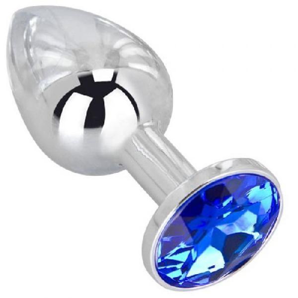 Анальное украшение BUTT PLUG  Small с синим кристаллом - 7 см. от Anal Jewelry Plug