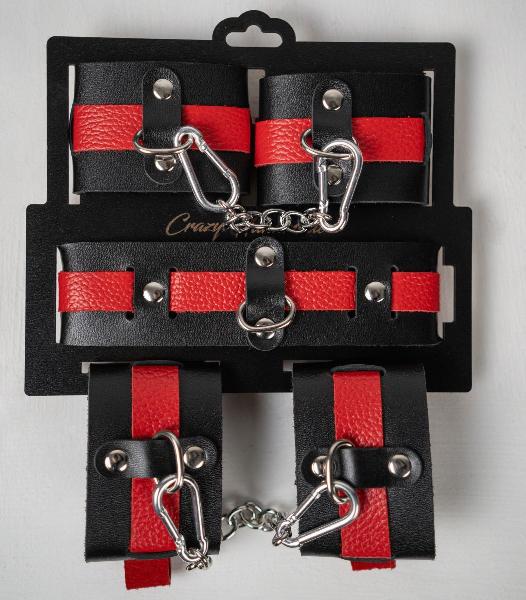 Черно-красный набор фиксаций: наручники, оковы и ошейник от Crazy Handmade
