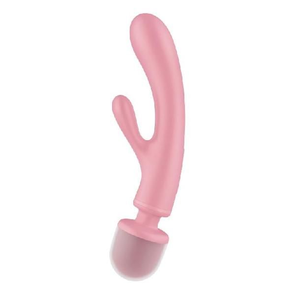 Розовый двусторонний вибромассажер Triple Lover - 23,7 см. от Satisfyer