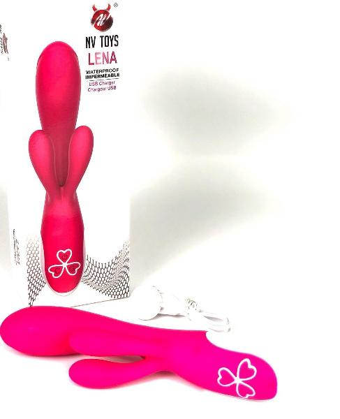 Ярко-розовый вибратор-кролик Lena - 20,5 см. от NV Toys