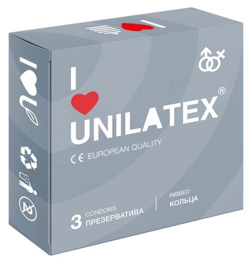 Презервативы с рёбрами Unilatex Ribbed - 3 шт. от Unilatex