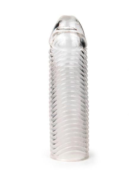 Прозрачная закрытая насадка на пенис с ребрышками - 16 см. от Sex Expert