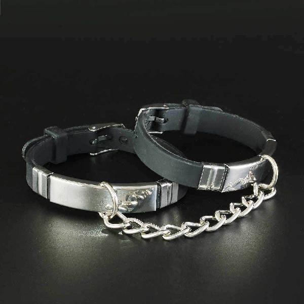 Черные силиконовые наручники с серебристой цепочкой от Sitabella