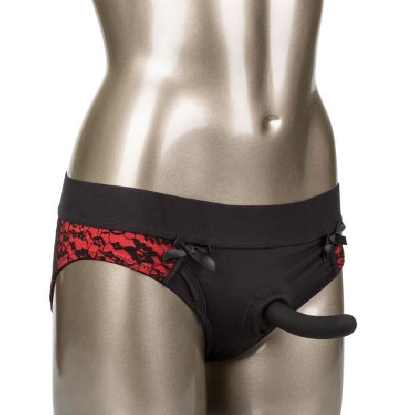 Красно-черные страпон-трусики Pegging Panty Set - размер L-XL от California Exotic Novelties