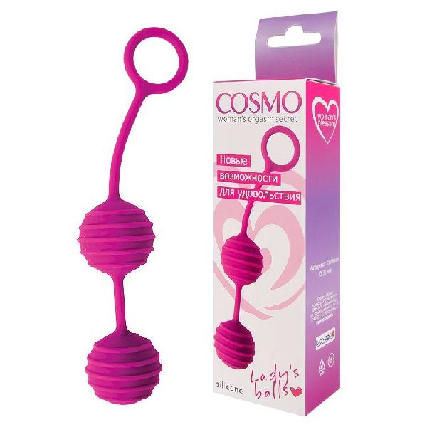 Ярко-розовые вагинальные шарики с ребрышками Cosmo от Bior toys