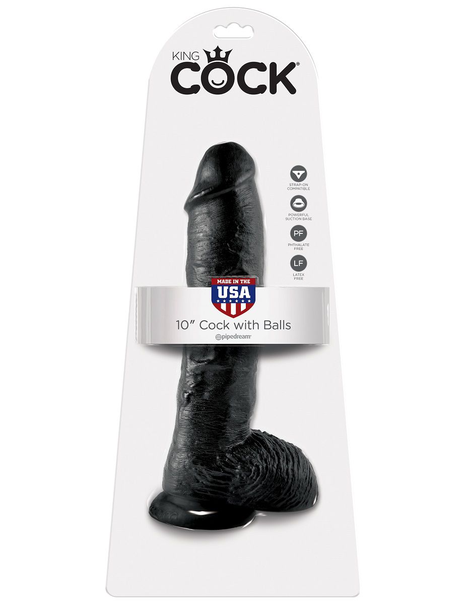Реалистичный чёрный фаллоимитатор-гигант 10  Cock with Balls - 25,4 см. от Pipedream