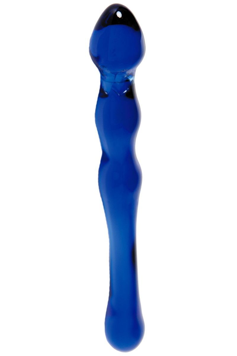 Синий стеклянный фаллоимитатор с наплывами - 21 см. от Sexus Glass