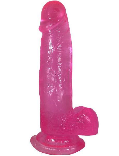 Розовый фаллоимитатор с мошонкой на присоске - 20,5 см. от Eroticon