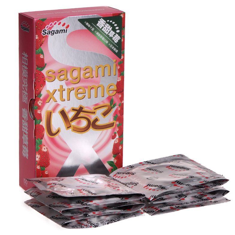 Презервативы Sagami Xtreme Strawberry c ароматом клубники - 10 шт. от Sagami