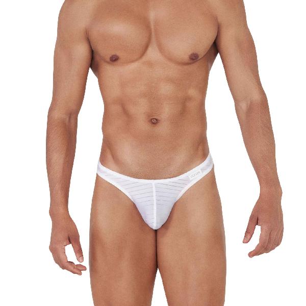 Сексуальные белые трусы-тонги в полоску Sainted Thong от Clever Masculine Underwear