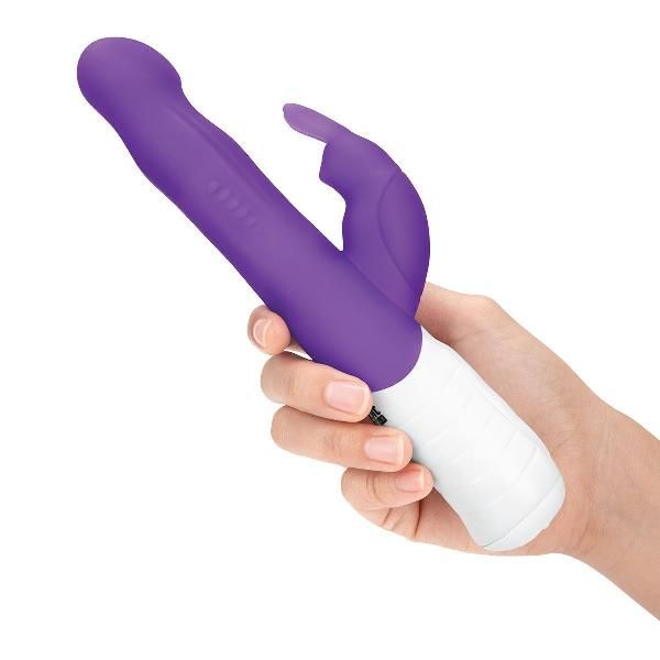 Фиолетовый тонкий вибратор-кролик с клиторальным отростком - 22 см. от Rabbit Essentials