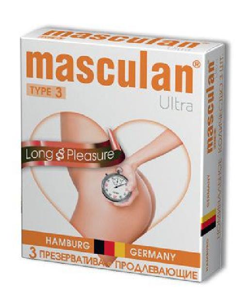 Розовые презервативы Masculan Ultra Long Pleasure с колечками, пупырышками и продлевающим эффектом - 3 шт. от Masculan
