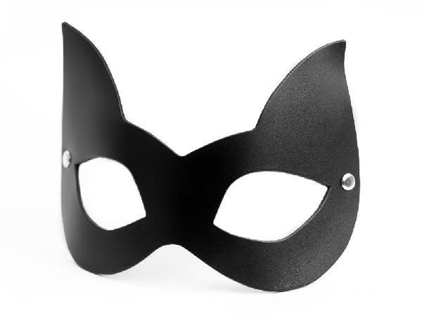 Черная кожаная маска с прорезями для глаз и ушками от БДСМ Арсенал