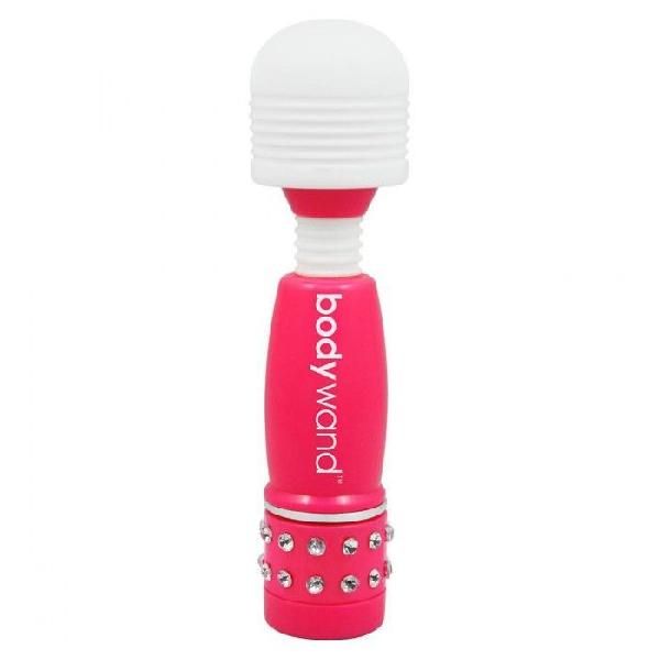 Розово-белый жезловый мини-вибратор с кристаллами Mini Massager Neon Edition от Bodywand