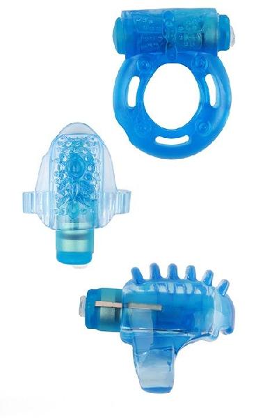Набор из 3 синих эрекционных колец с вибрацией Teasers Ring Kit от Chisa