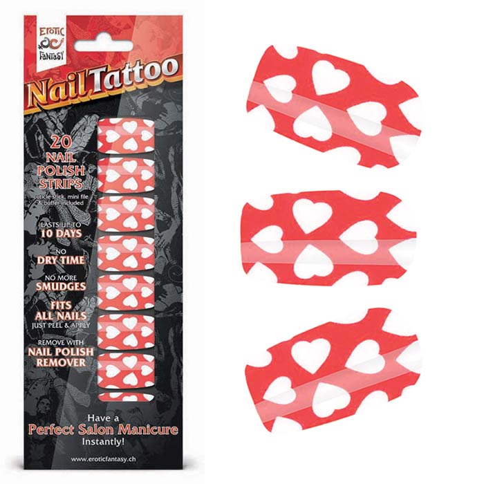 Набор лаковых полосок для ногтей Белые сердца Nail Foil от Erotic Fantasy