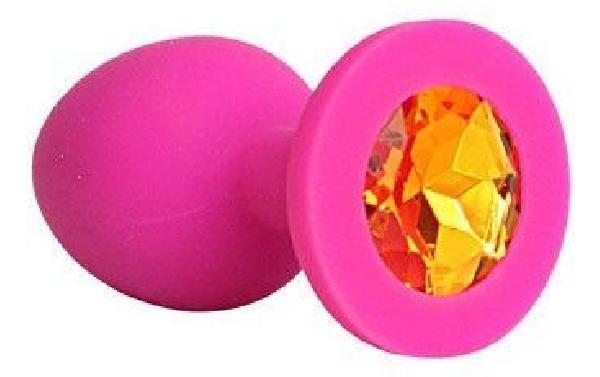 Ярко-розовая анальная пробка с оранжевым кристаллом - 9,5 см. от Bior toys