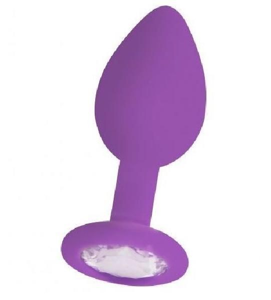 Фиолетовая анальная пробка OUCH! Regular Diamond Butt Plug с прозрачным кристаллом - 7,3 см. от Shots Media BV